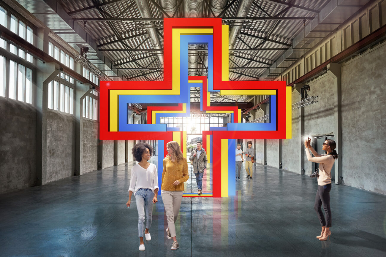 Raumvisualisierung Ausstellungshalle mit Lichtinstallation – Eingangsbereich - 3D Eventkonzept - Torsten Hess