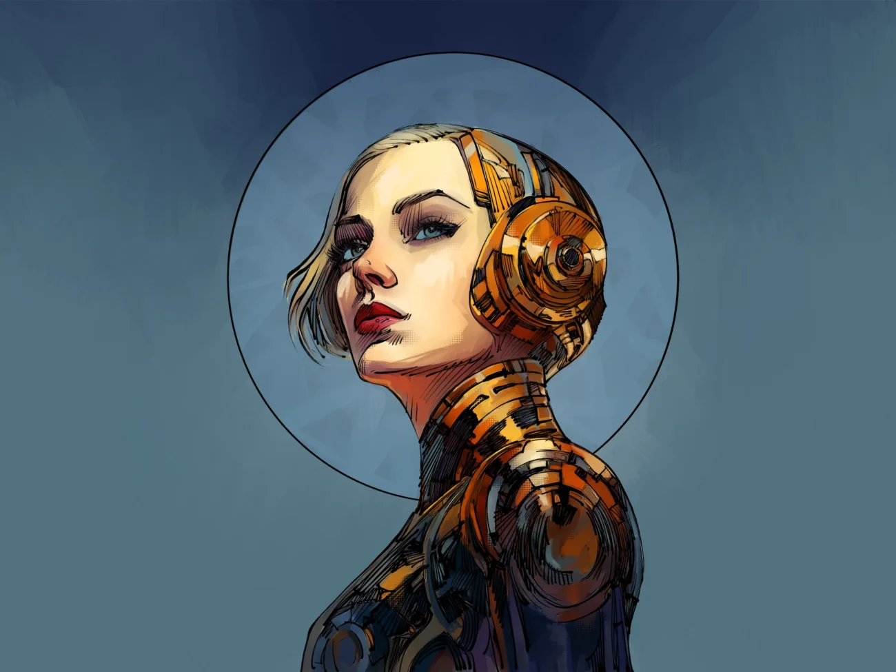 Digitale Portraitillustration Frau mit Kopfhörer – atmosphärische Charakterstudie Torsten Hess